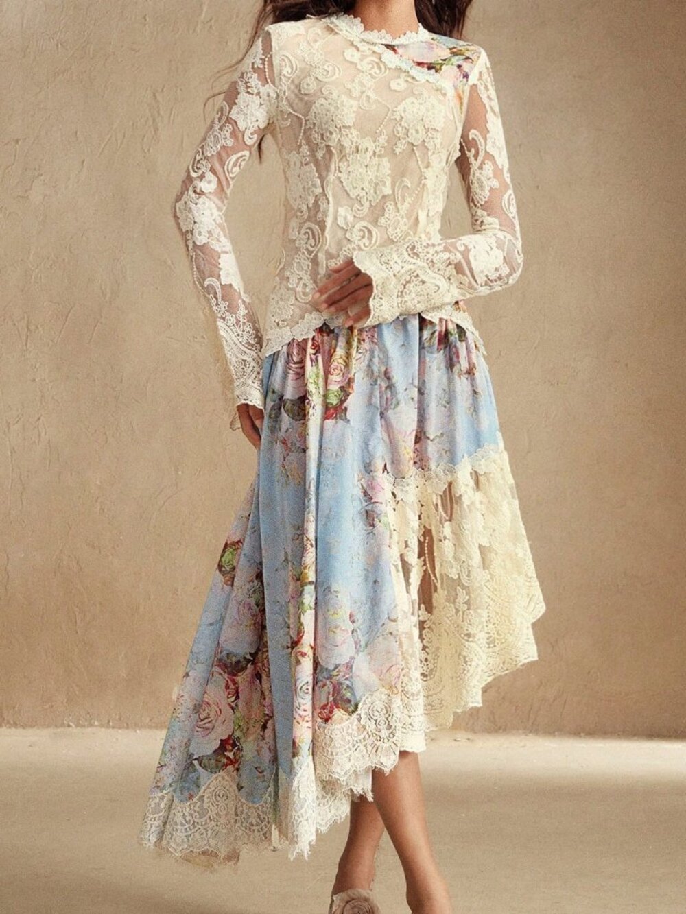 Blue Elegant Women's Romantic Lace Patchwork Woven Dress - Picture 7 of 7
